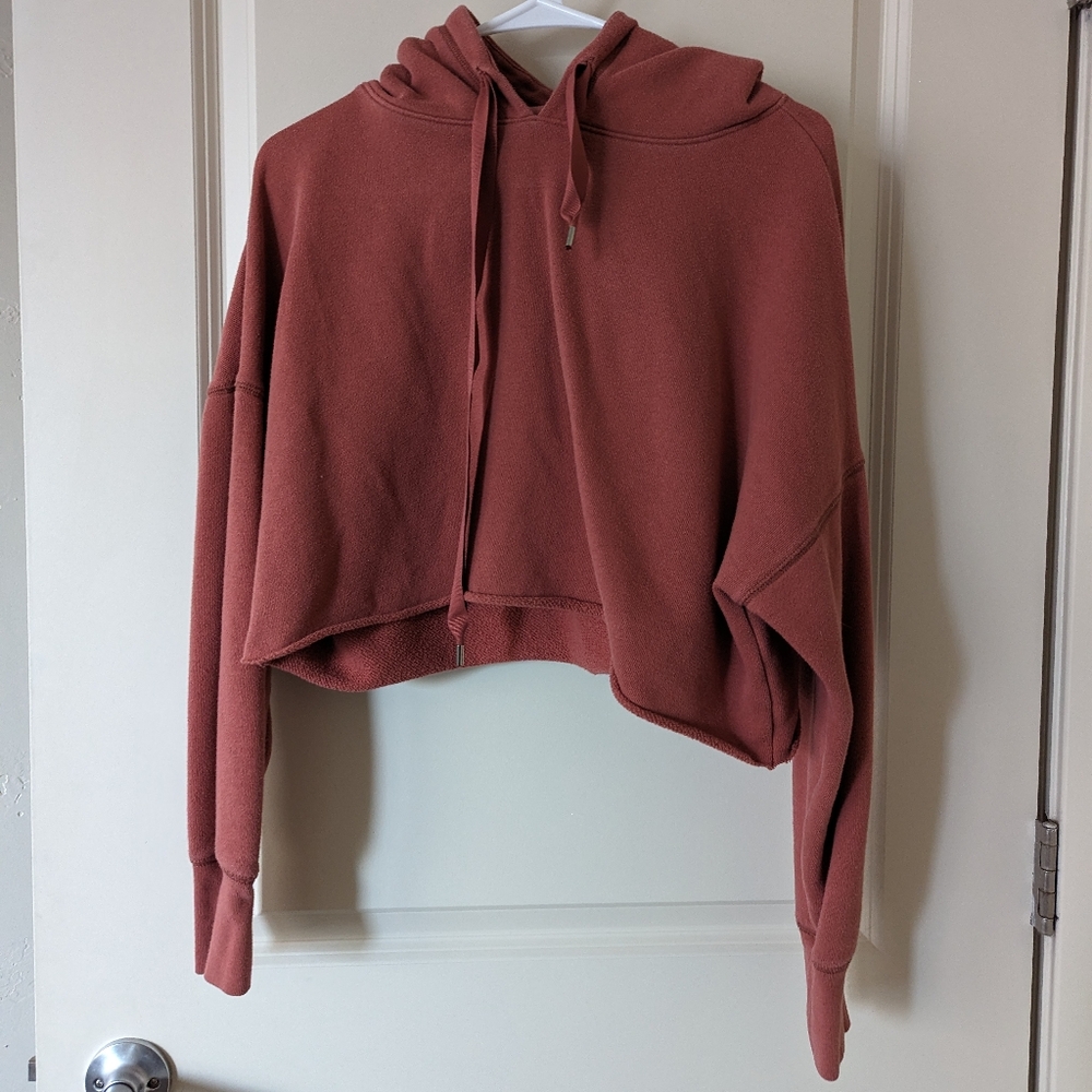 Women's Large Cropped Aerie Oversized Pullover Hooded Sweatshirt Ribbon String